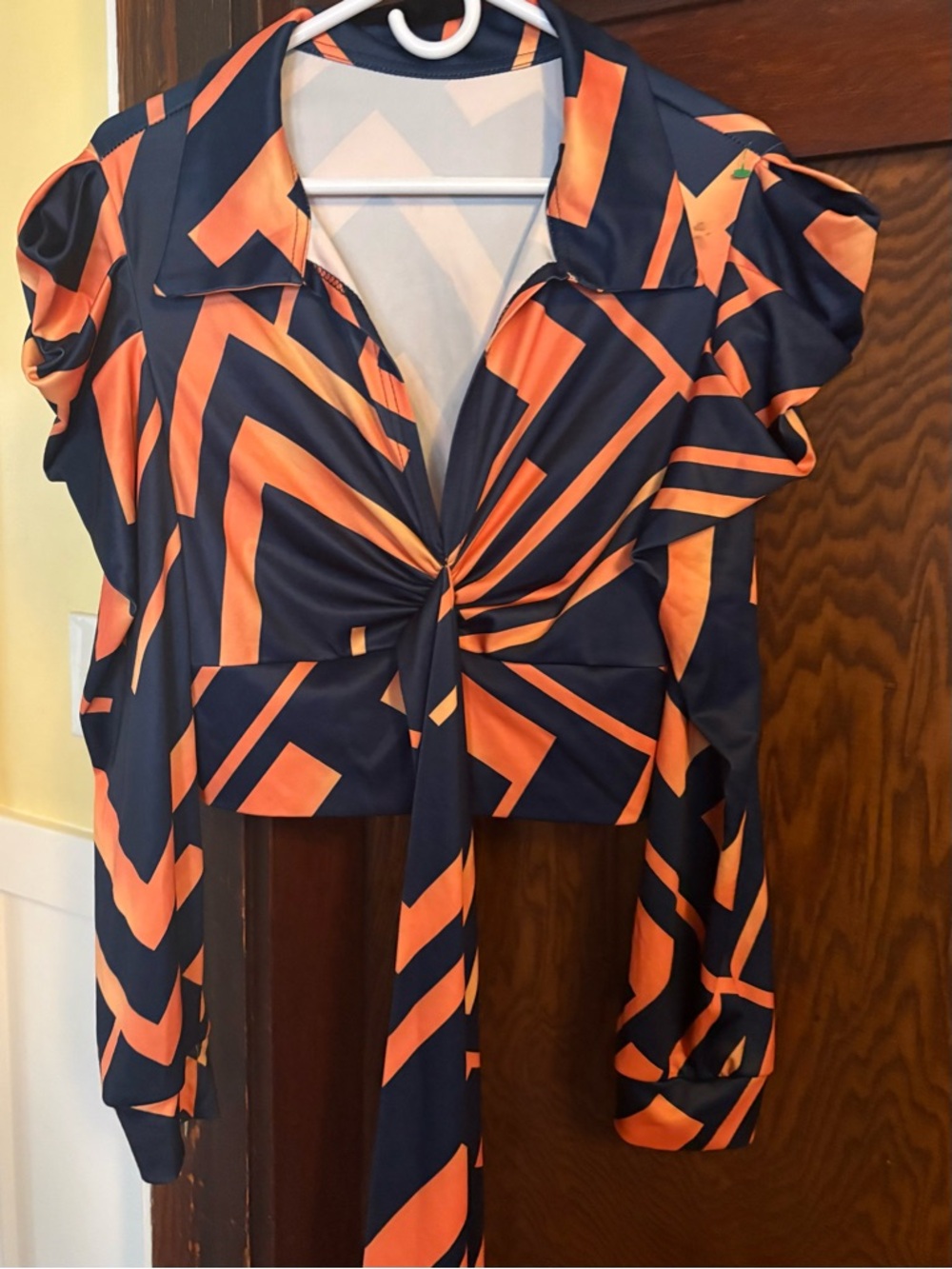 Navy and Orange Twist-Front Women's Top vintage 1970s